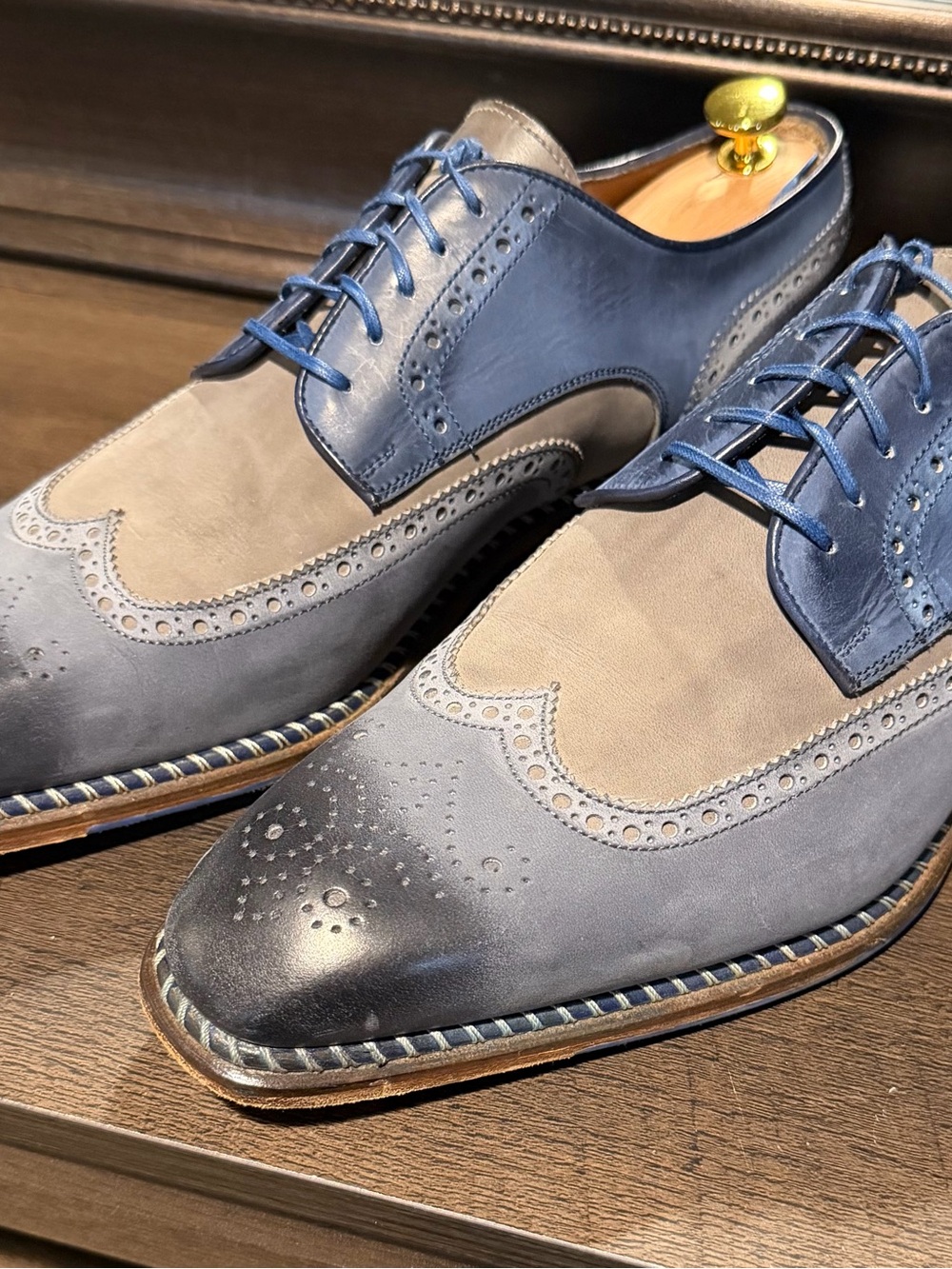 JOSE REAL VELOCE ANTRACITE CORTECCIA BLUE WINGTIP NABUCK ANTRICITE SZ EU46 US13